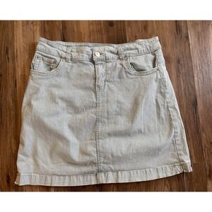 Westport Woman's Skort Blue White Railroad Pinstripe Denim Pockets Size 10